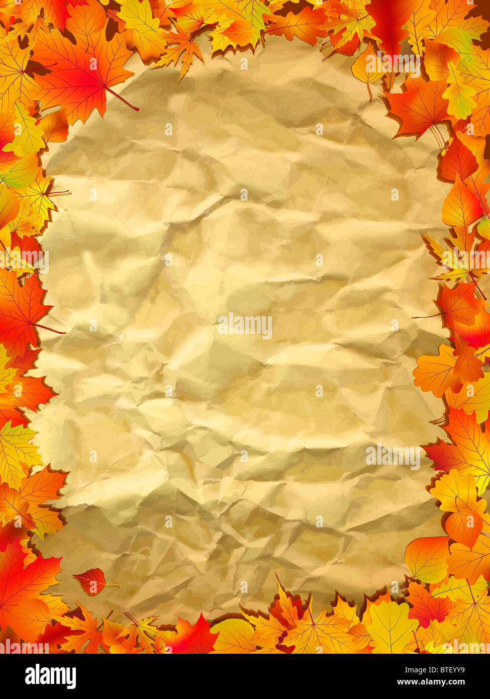 Herbst Hintergrund mit farbigen Blättern auf altes Papier Stockfoto
