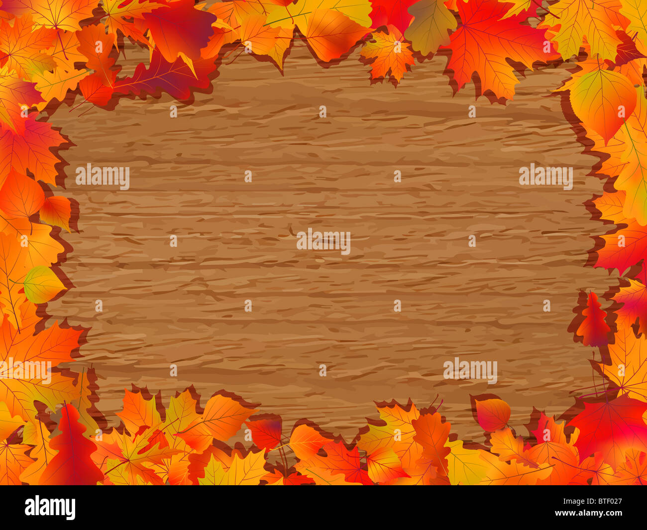 Herbst Hintergrund mit bunten Blätter auf Holzbrett Stockfoto