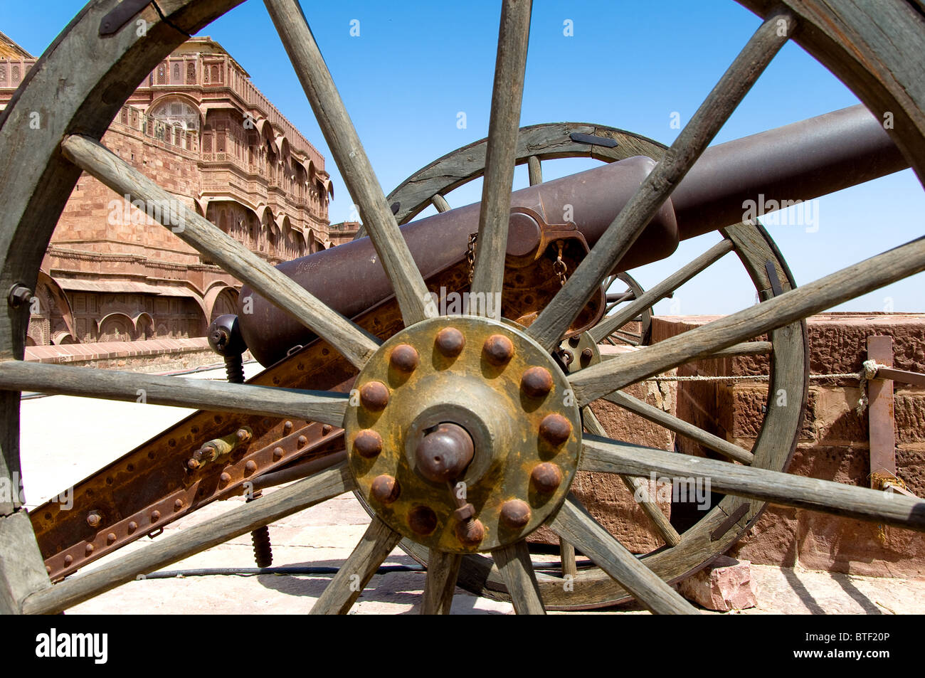 Kanone auf Mehrangarh Fort, Jodhpur, Rajasthan, Indien Stockfoto