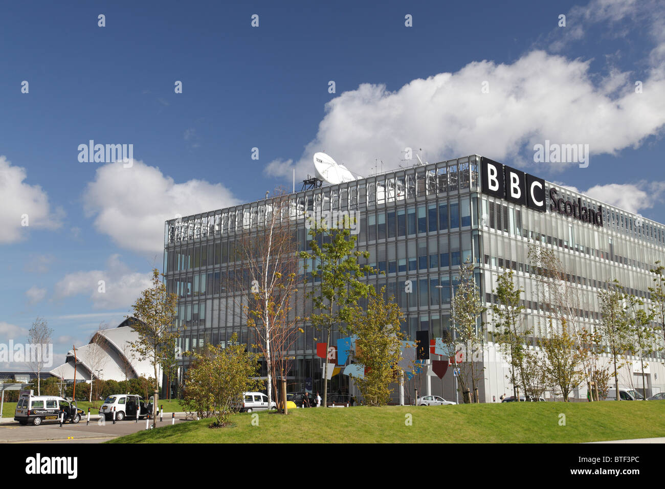 Das BBC Scotland Headquarters Gebäude am Pacific Quay in Glasgow, Schottland, Großbritannien Stockfoto