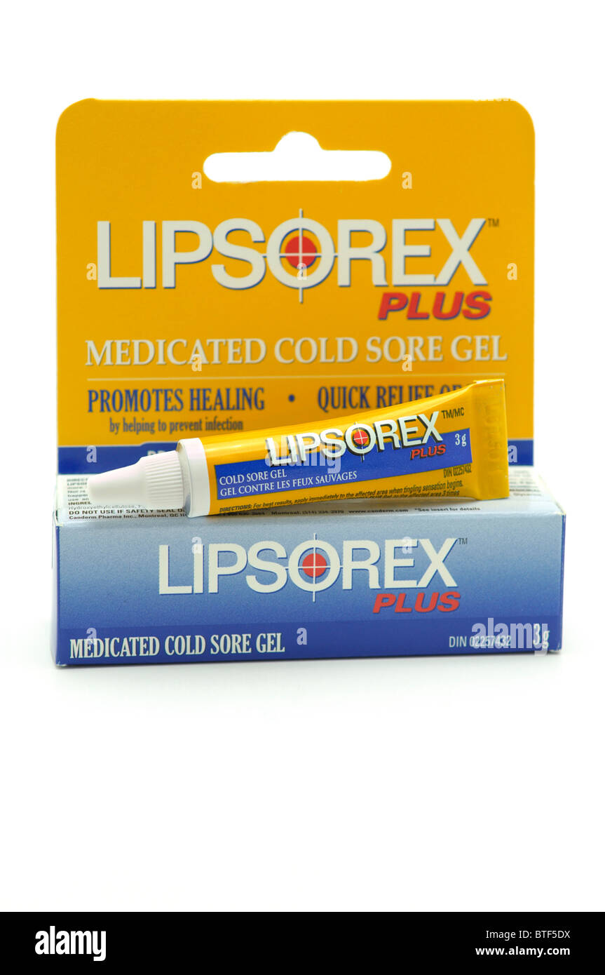 Lippenherpes-Gel (Medikamente) Stockfoto