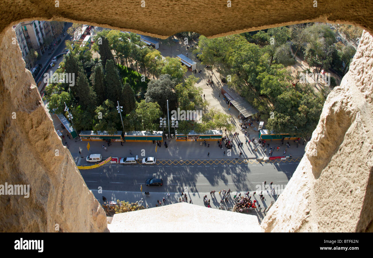 Blick vom Turm auf die Sagrada Familia von Gaudi Stockfoto