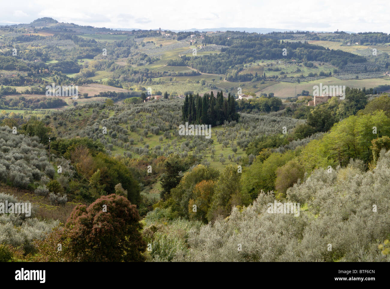 Blick über die toskanischen Hügel von San Casciano Stockfoto