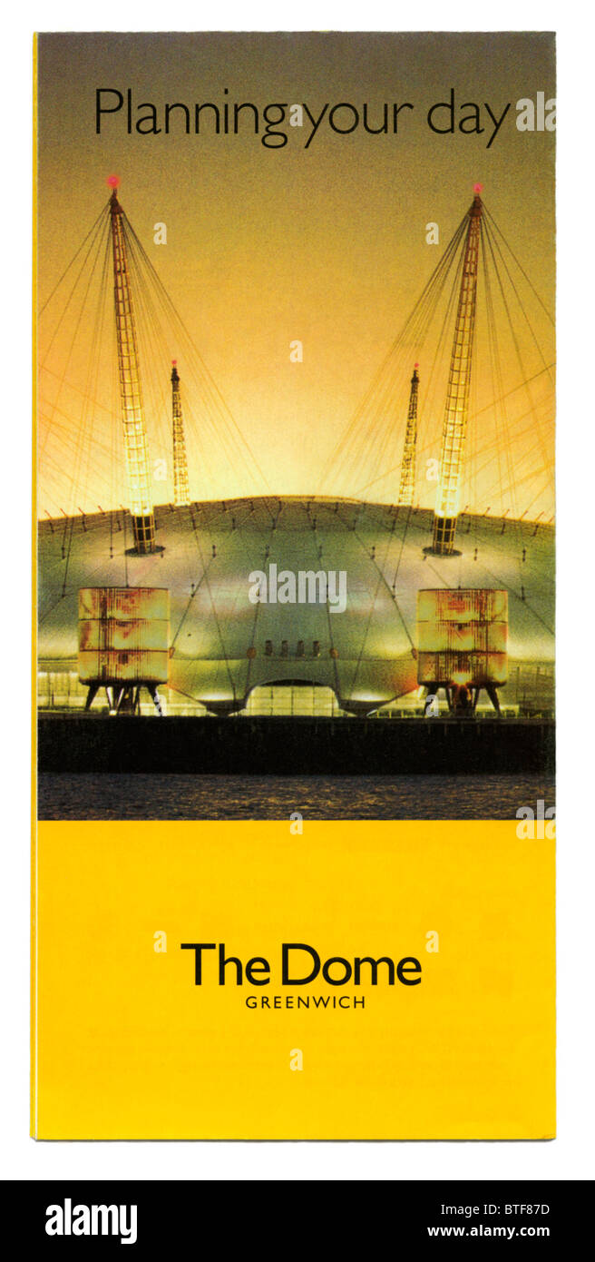 Ausklappbaren Plan der Millennium Experience-Ausstellung von 2000, The Dome, Greenwich, London, England Stockfoto