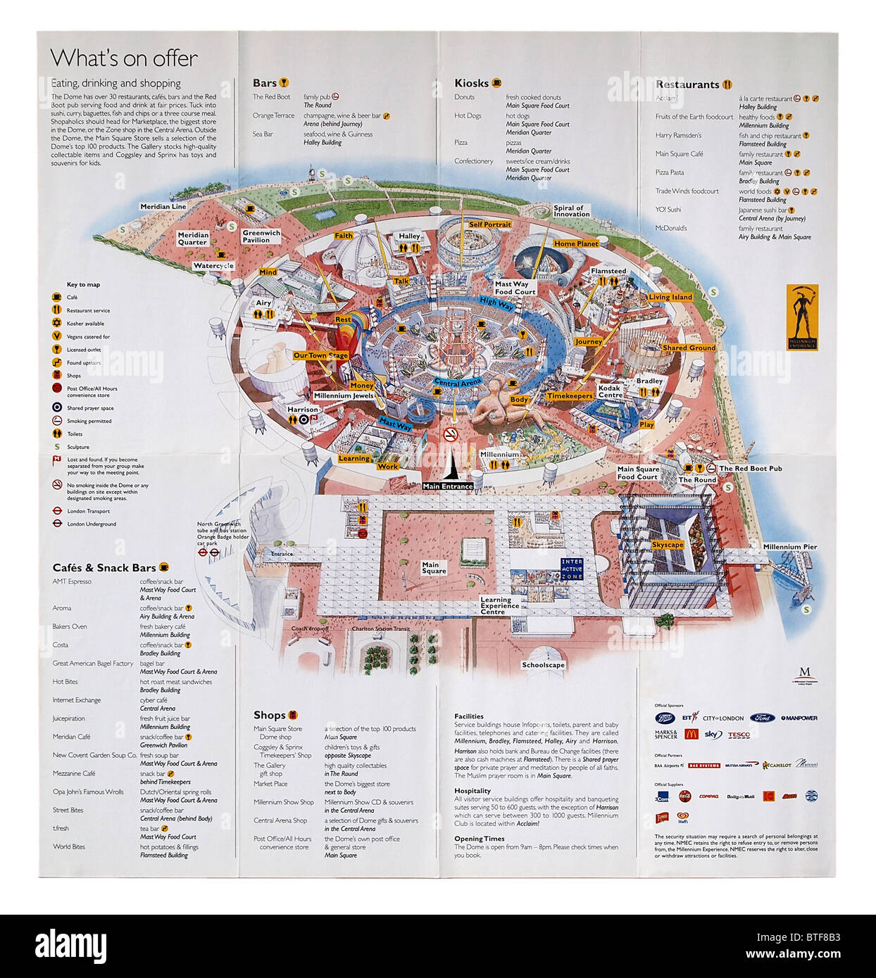 Ausklappbaren Plan der Millennium Experience-Ausstellung von 2000, The Dome, Greenwich, London, England Stockfoto