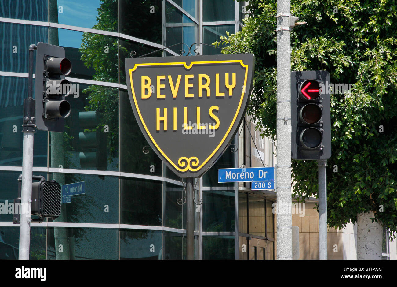 Das Schild markiert die Stadtgrenze von Beverly Hills in Los Angeles und Umgebung Stockfoto
