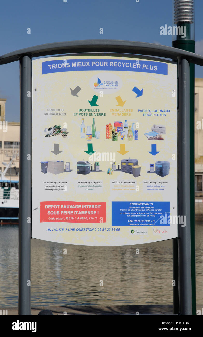 Straße recycling Mitteilung an der Uferpromenade in Les Sables d' Olonne in der Vendee-Region von Frankreich Stockfoto