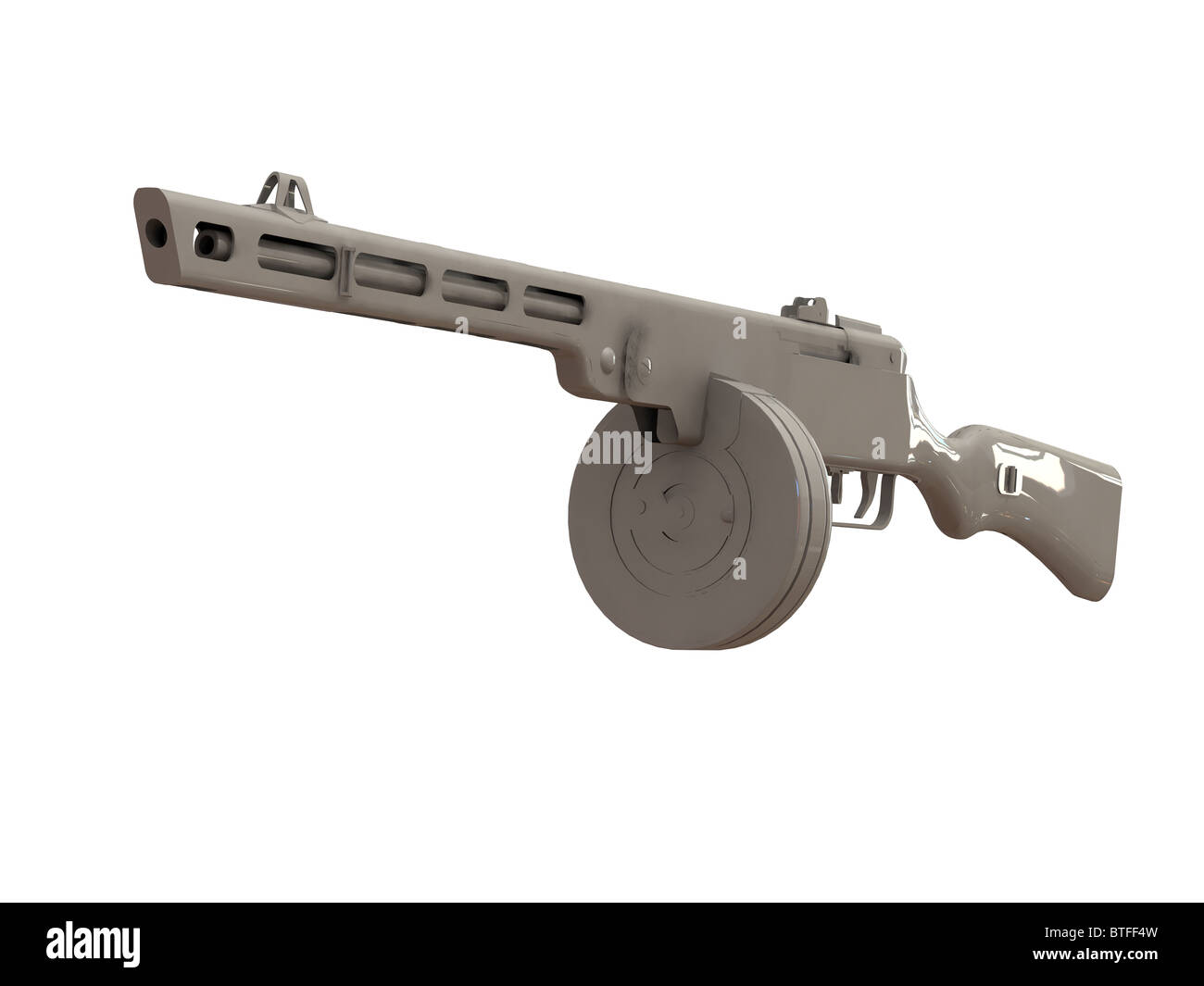 3D Render von Zweiter Weltkrieg PPSh-41 Submachine Gun isoliert auf weiss Stockfoto