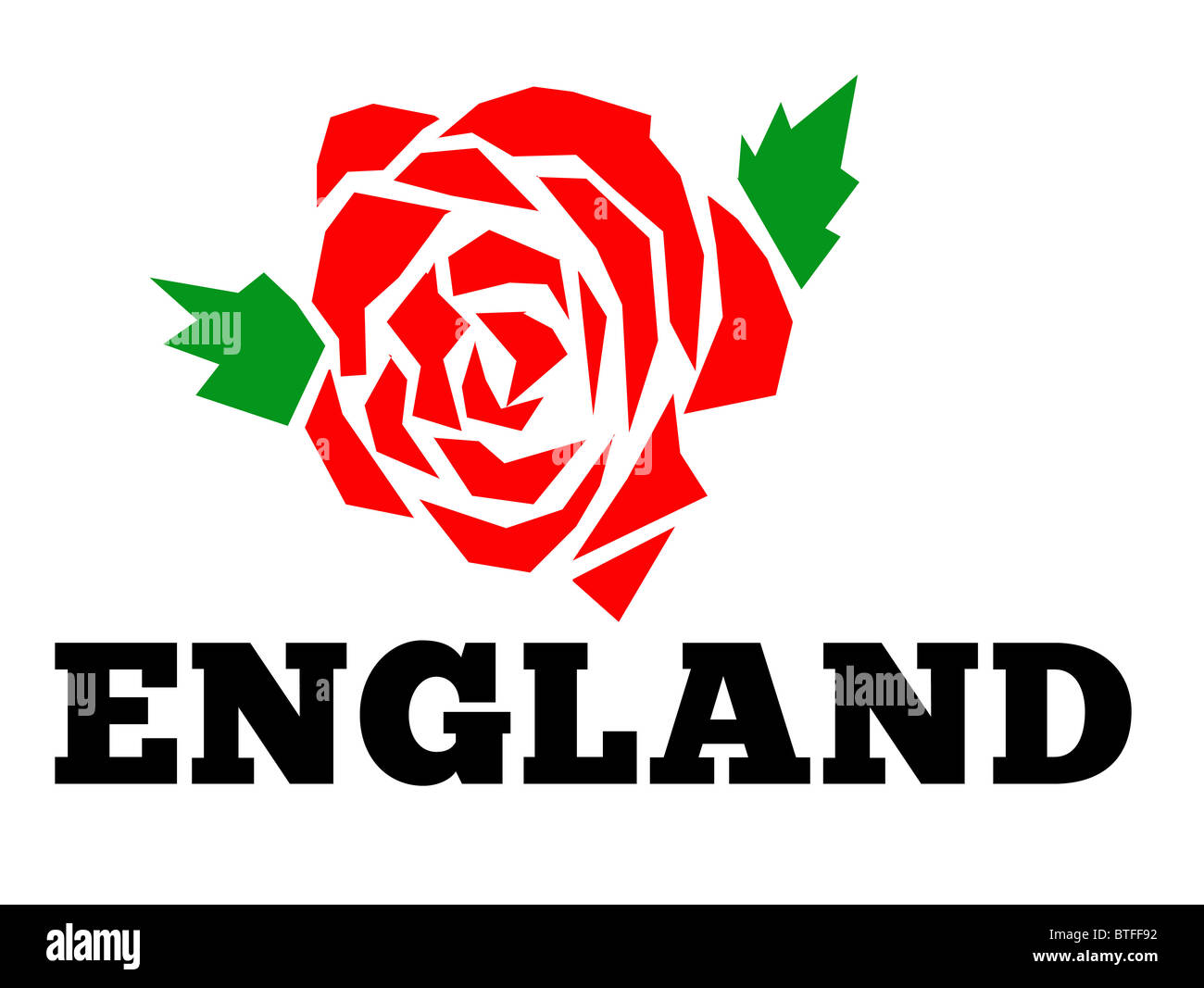 Abbildung von einem roten englischen rose mit Worten "England" isolated on white background Stockfoto