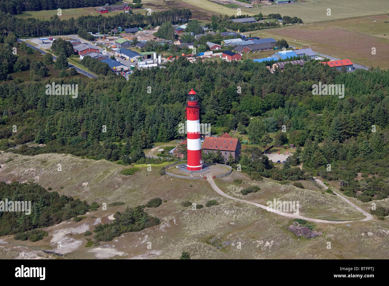 Luftaufnahme des Leuchtturms auf der Nord-friesischen Insel Amrum. Stockfoto