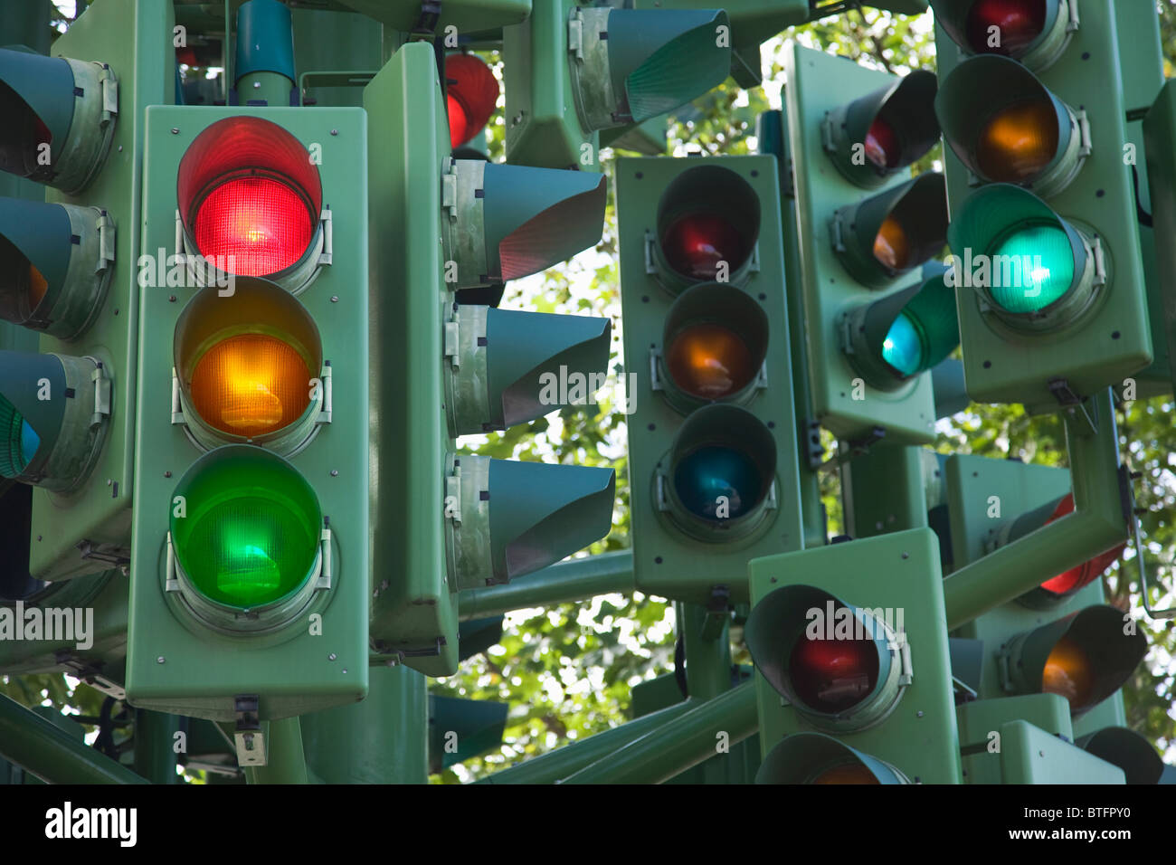Traffic Light Sculpture, Canary wharf Stockfoto