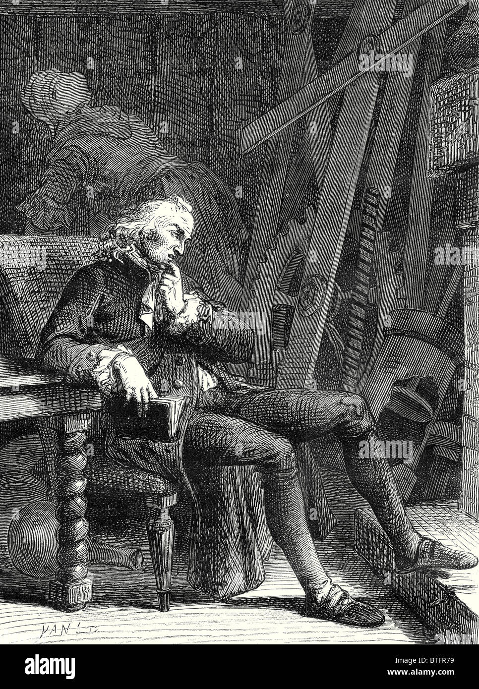 Die Alters- und Elend von Denis Papin '' ich nun verpflichtet bin Papin, schrieb meine Maschinen in der Ecke von meinem Armen Kamin setzen,.'' Stockfoto