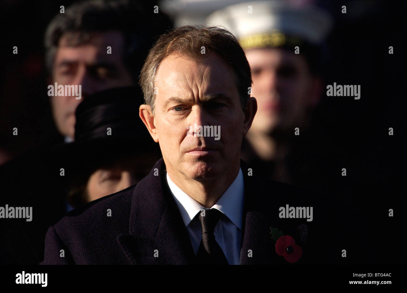 Premierminister Tony Blair Krawatte schwarz für Trauer an der Gedenkveranstaltung, Kenotaph, London Stockfoto