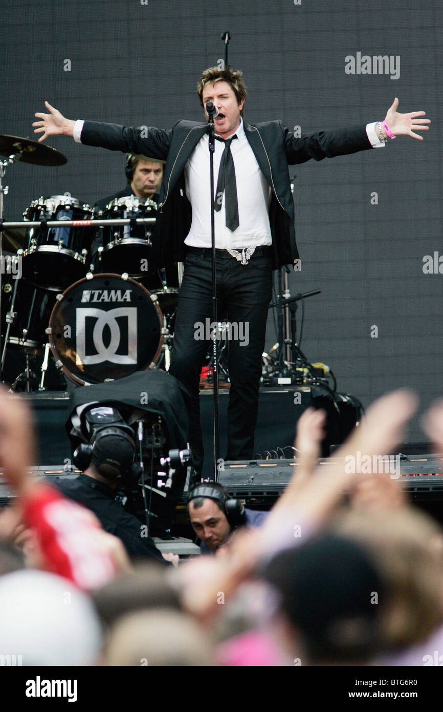 Simon Le Bon von Duran Duran singt im Wembley-Stadion, London Stockfoto