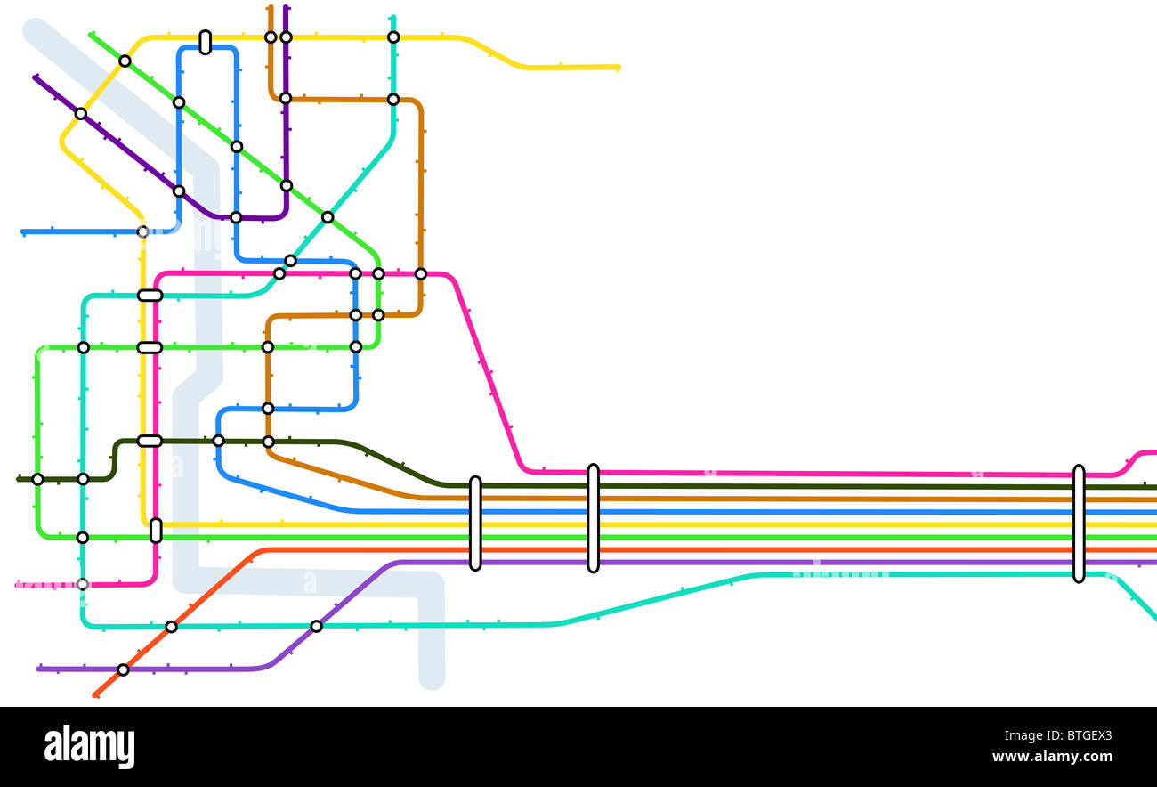 Illustrierte Karte eines generischen u-Bahn-Systems mit Textfreiraum Stockfoto