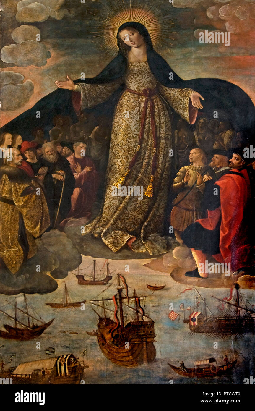 Alcazar Sevilla Spanien Andalusien die Jungfrau der Seefahrer oder Jungfrau der guten Brise von Alejo Fernández 16 Jahrhundert Stockfoto