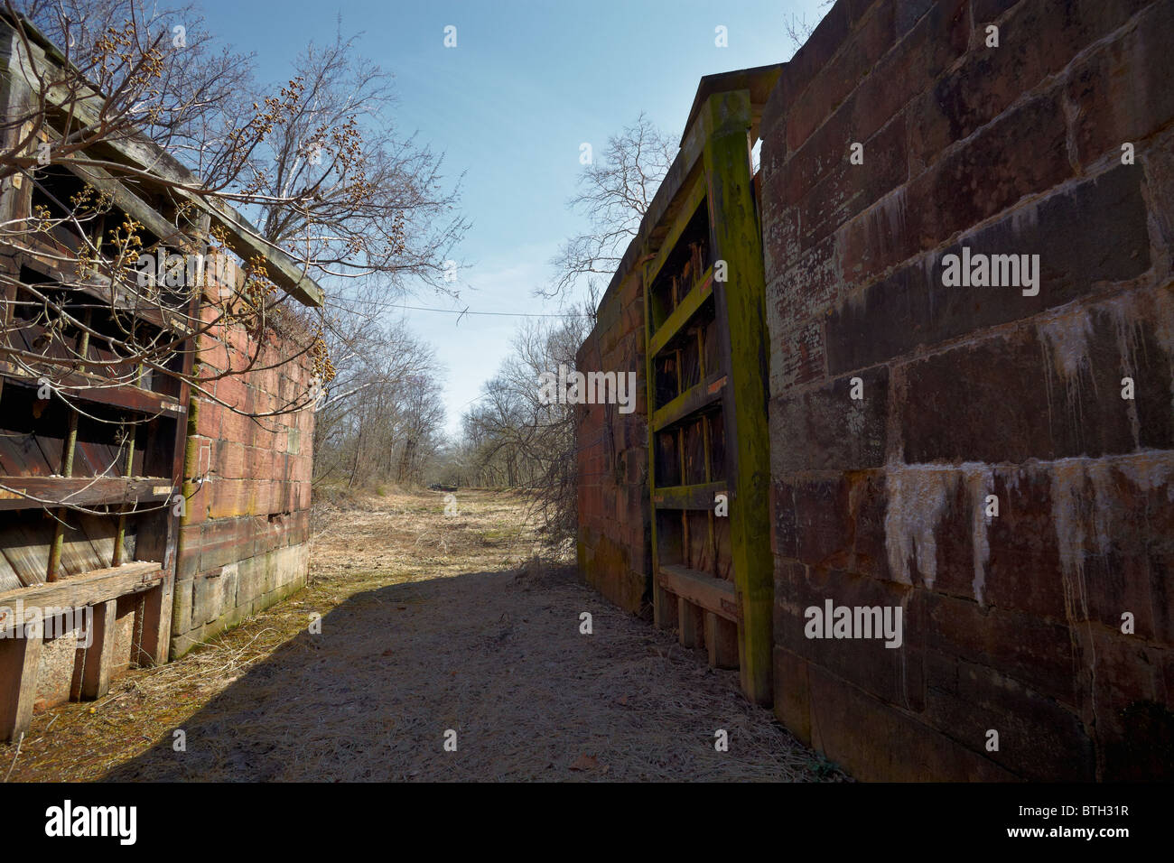 Suche nachgelagerten (Ost) von innen sperren 11 in der durchlässigen C & O Kanal, Potomac, Maryland. Stockfoto