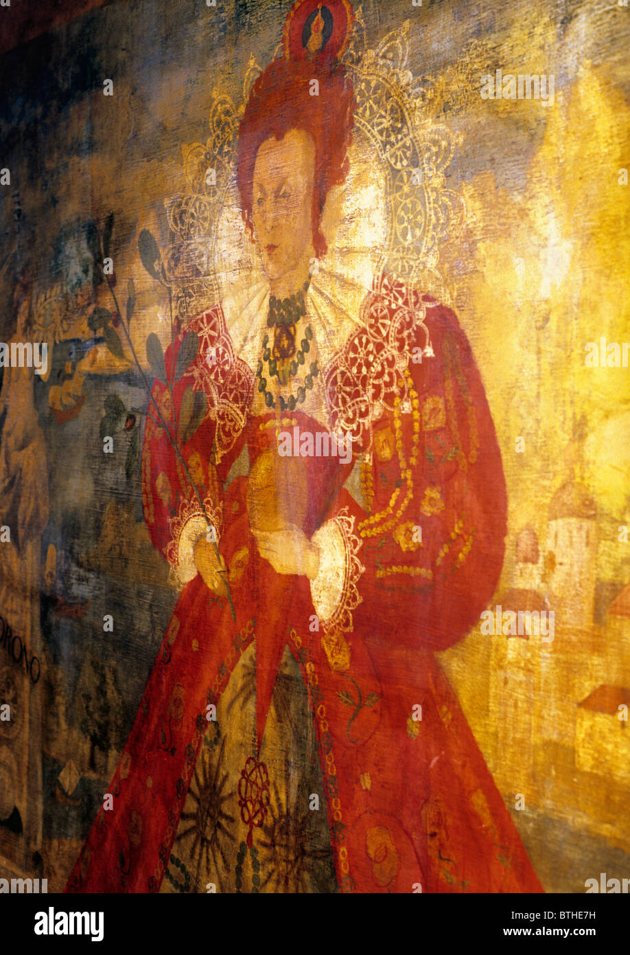 Wand-Malerei, Queen Elizabeth 1., The Mermaid Inn, Roggen Sussex England UK englischen Monarchen Monarchen Königinnen Gemälde Stockfoto