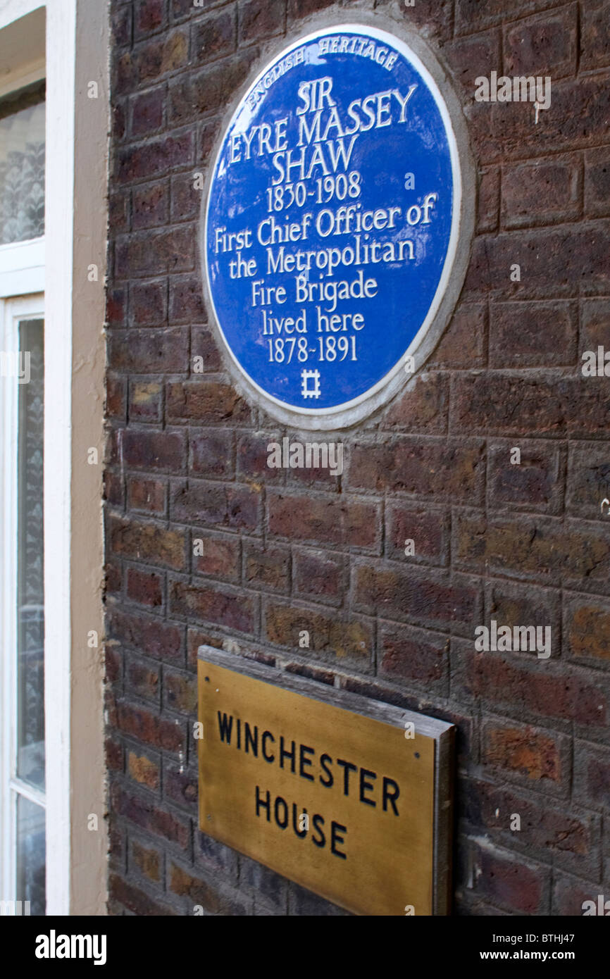 Blaue Plakette außerhalb London Feuerwehr-Museum Stockfoto