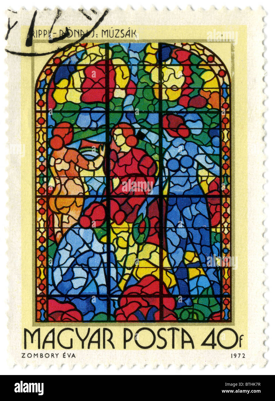 Ungarn - CIRCA 1972: Eine Briefmarke gedruckt in Ungarn zeigt Bild von der religiösen Themen am Buntglas-Fenster, ca. 1972 gemacht. Stockfoto