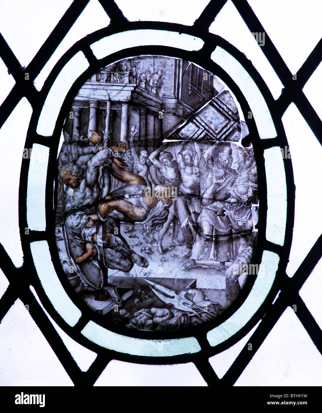 Ein Buntglasfenster mit Tod durch Steinigung, flämische Schule, ca. 17. Jahrhundert Stockfoto