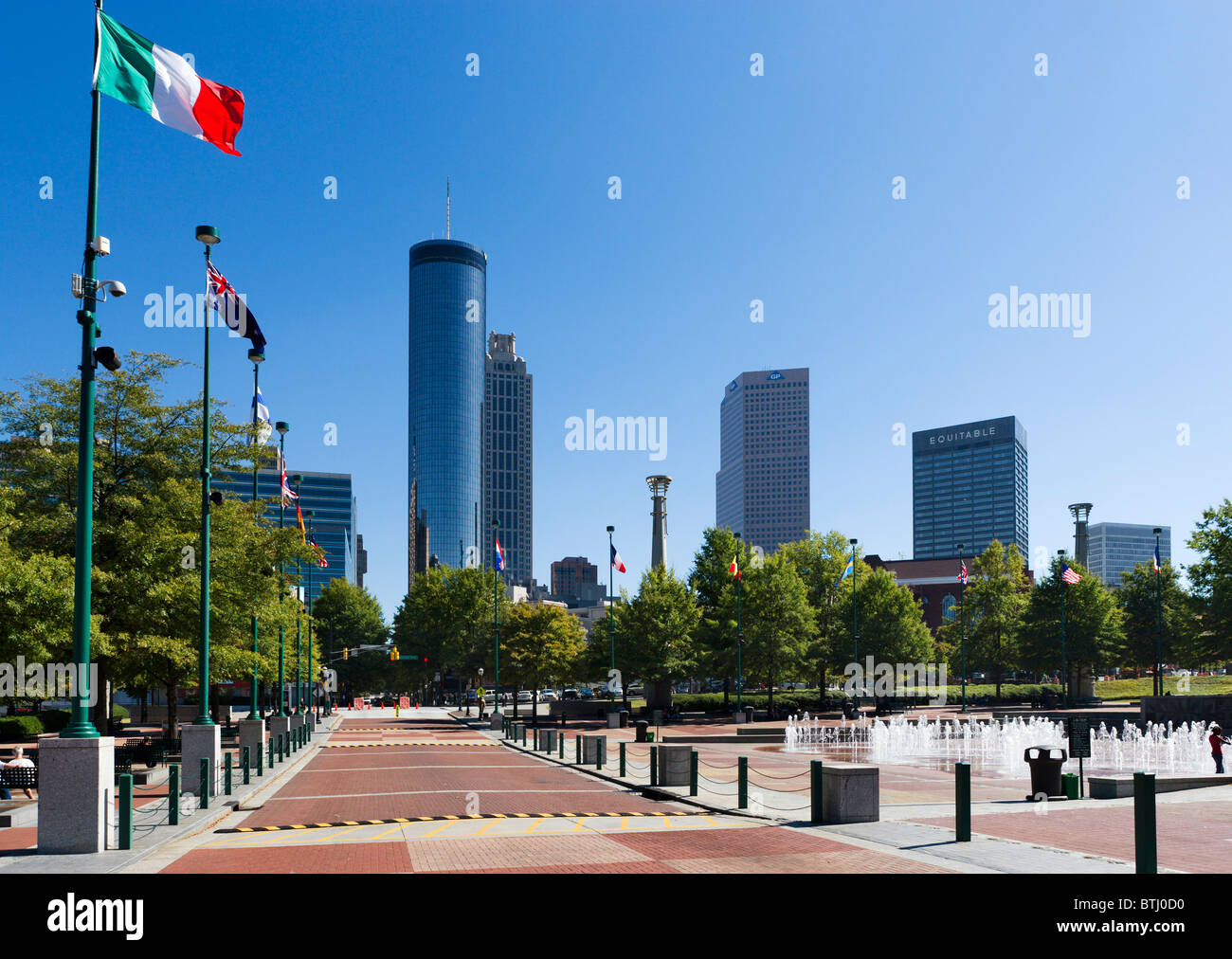 Die Skyline der Stadt von Centennial Olympic Park, Atlanta, Georgia, USA Stockfoto