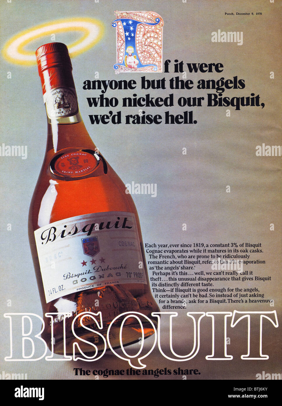 Werbung für BISQUIT Cognac im Magazin circa 1970 Stockfoto