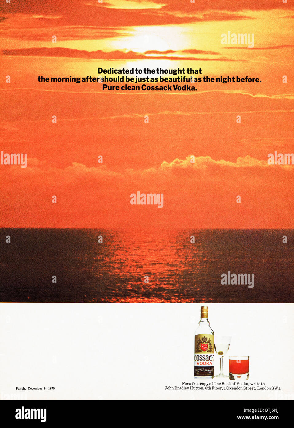 Werbung für Kosaken Vodka in der Zeitschrift um 1970 Stockfoto