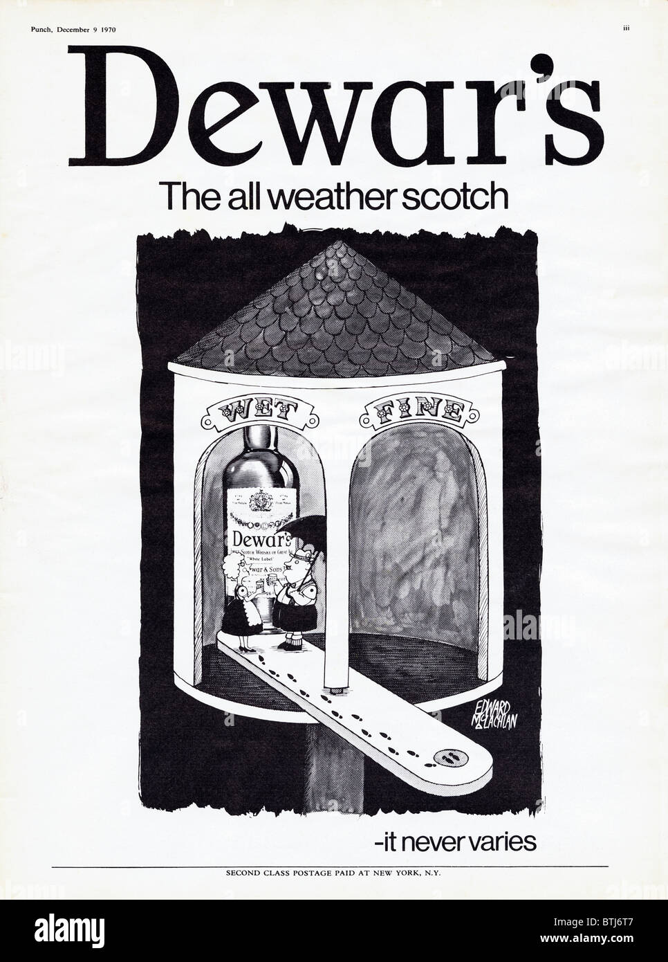 Werbung für Dewar's Scotch Whisky im Magazin um 1970 Stockfoto