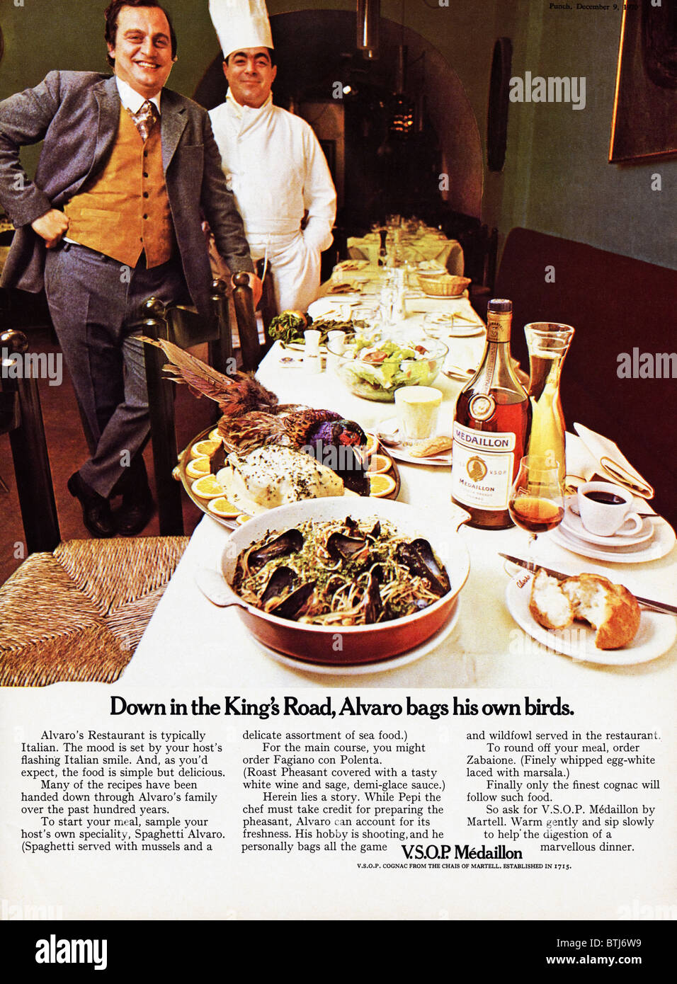 Werbung für Medaillon Cognac im Magazin um 1970 Stockfoto