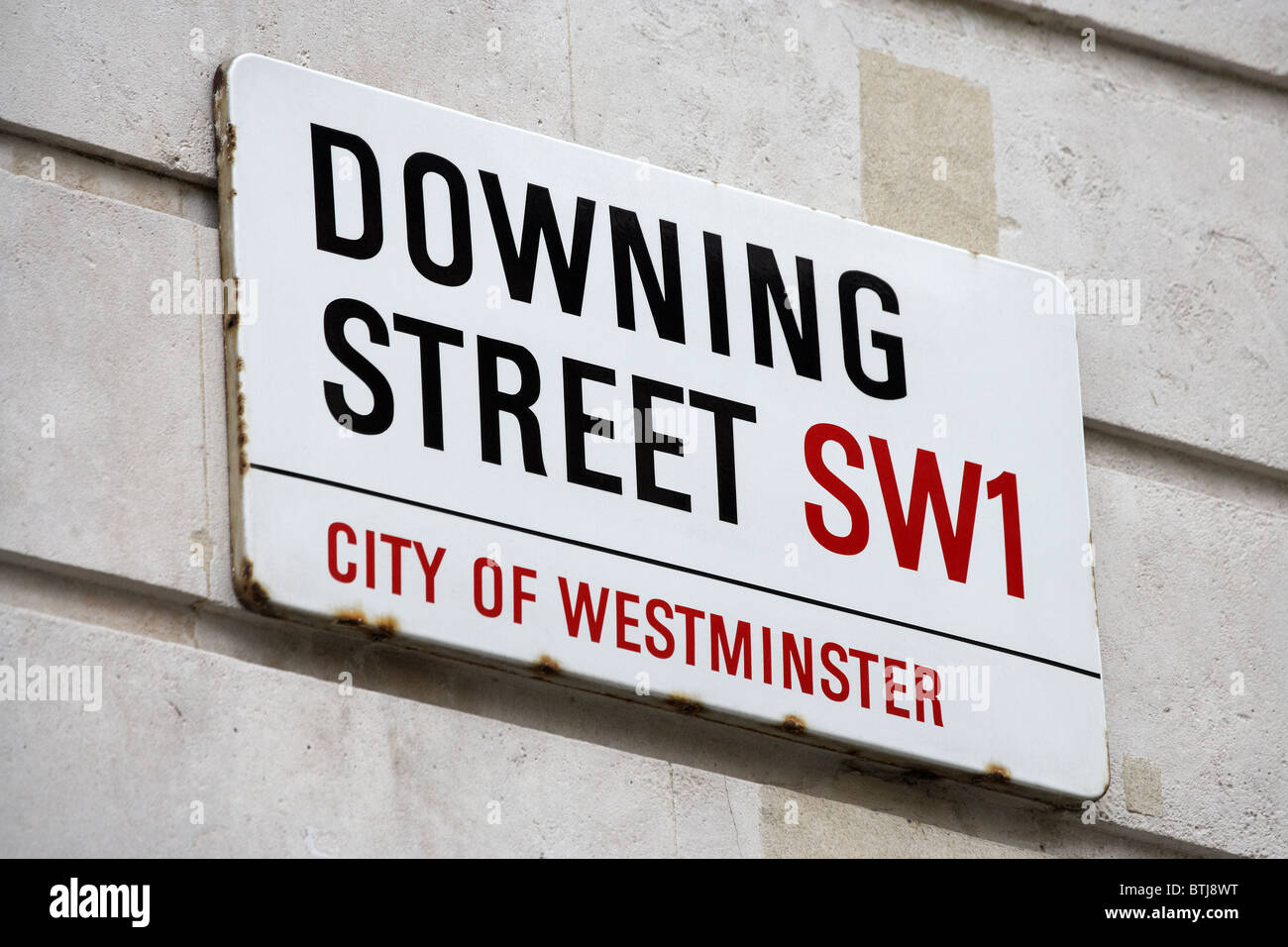 Downing Street Zeichen, London, England, Vereinigtes Königreich Stockfoto
