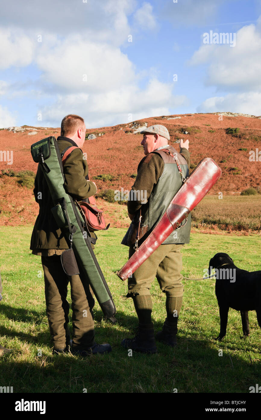 Wildhüter, Mensch und Waffe Hund an einem Spiel Vogel schießen. Isle of Anglesey, North Wales, UK, Großbritannien. Stockfoto