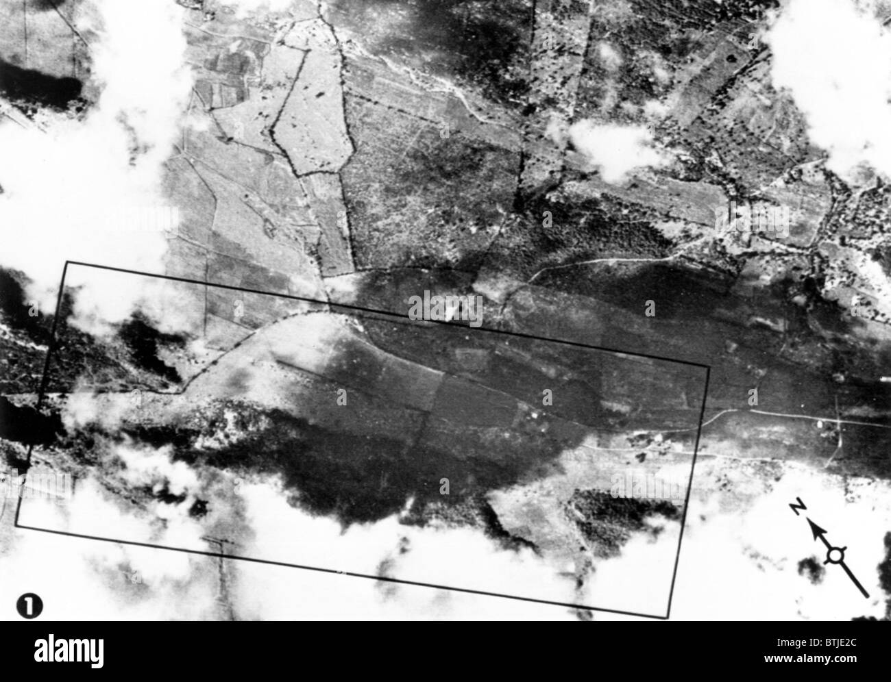 Kubanische Flugkrise, Luftaufnahme von Sagua La Grange vor erkennbaren sowjetische militärische Tätigkeit, Kuba, 5. September 1962 Stockfoto