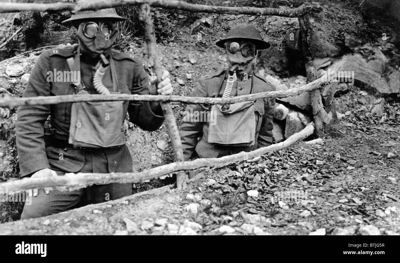 Ersten Weltkrieg: Soldaten Gasmasken, 1918. Stockfoto