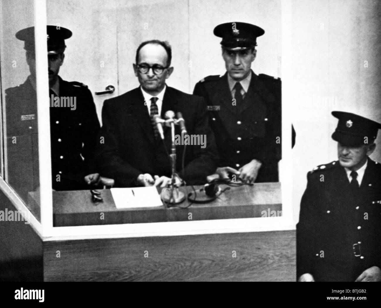 Adolph Eichmann am ersten Tag seines Prozesses wegen Kriegsverbrechen, Israel, 11. April 1961. Stockfoto