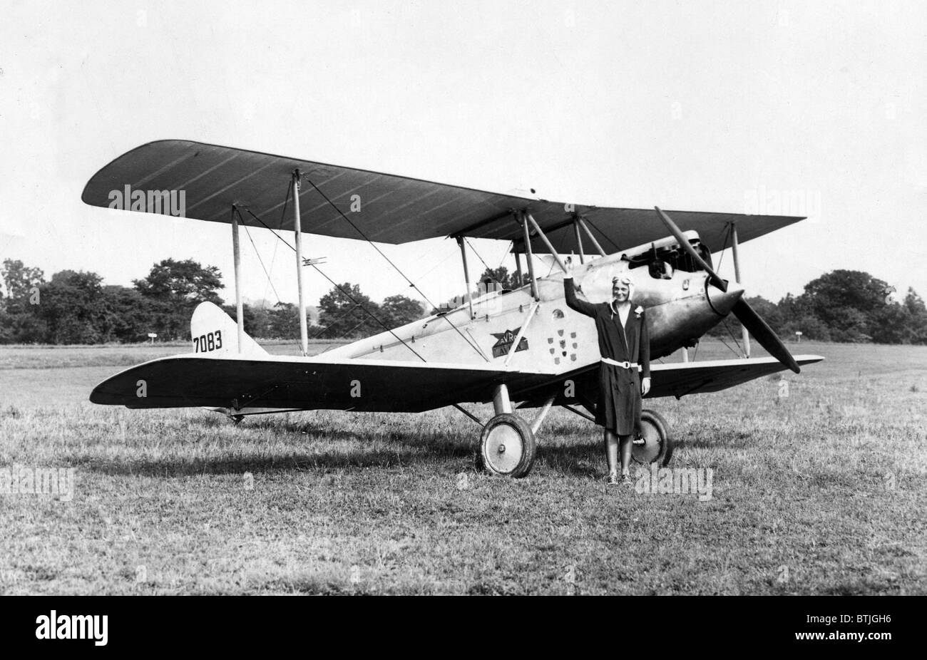 Amelia Earhart gezeigt mit dem Flugzeug, bei dem sie, Lady Heath Englands Briarcliff, New York, 1928 eingekauft Stockfoto
