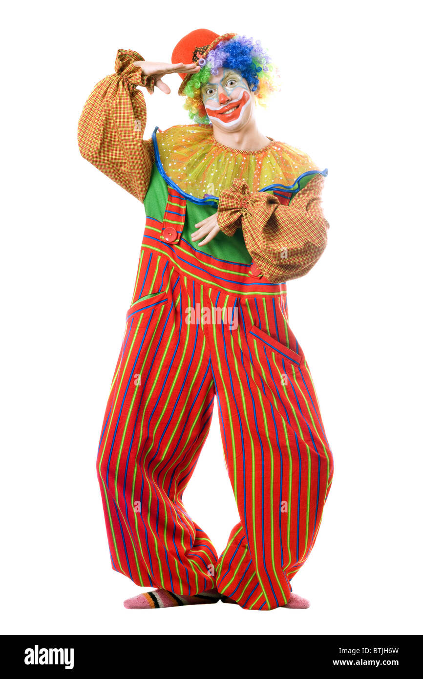 Lustiger Clown verspielt. Isoliert auf weißem Hintergrund Stockfoto