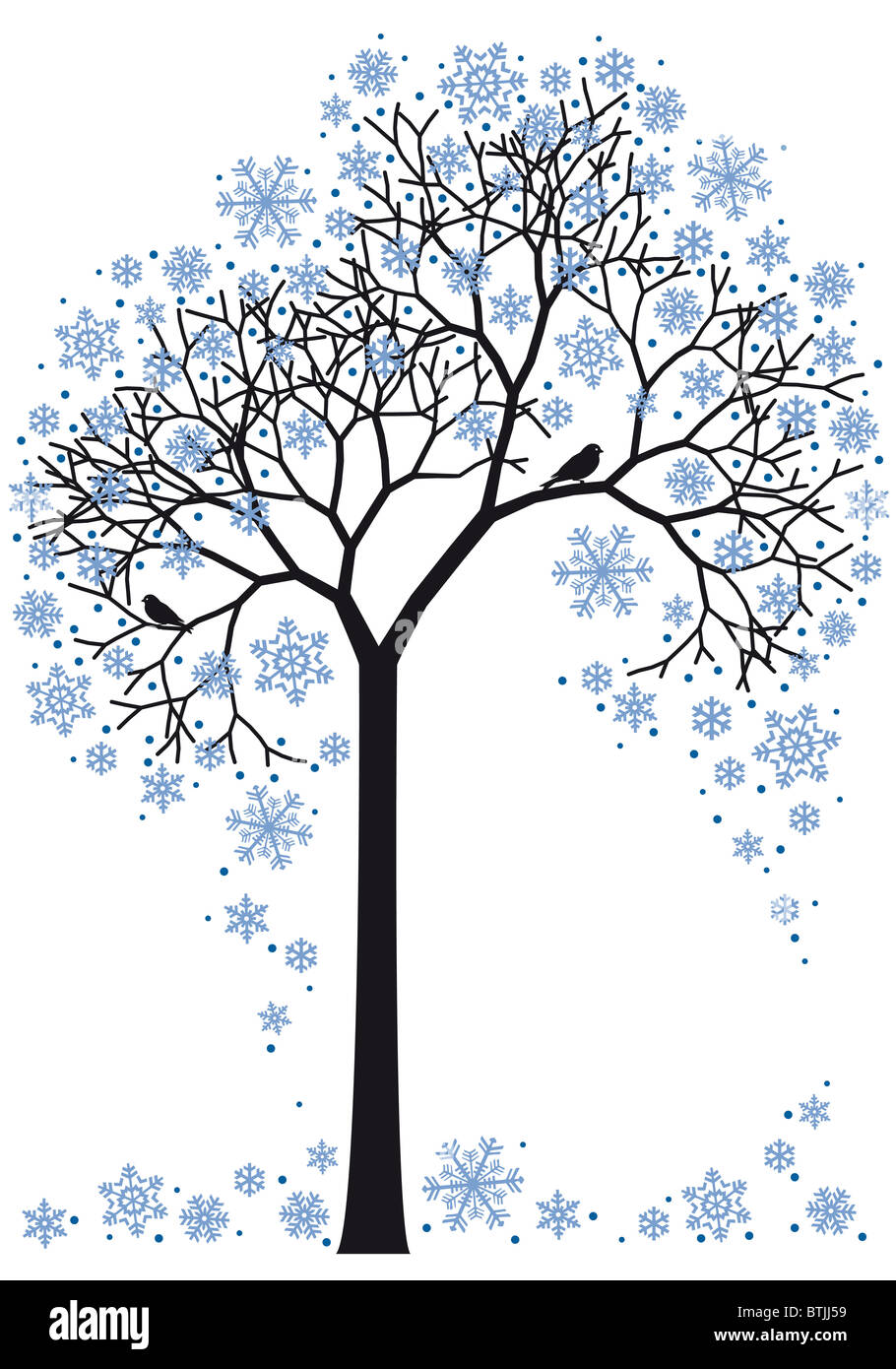 Winter Baum mit Schneeflocken Stockfoto
