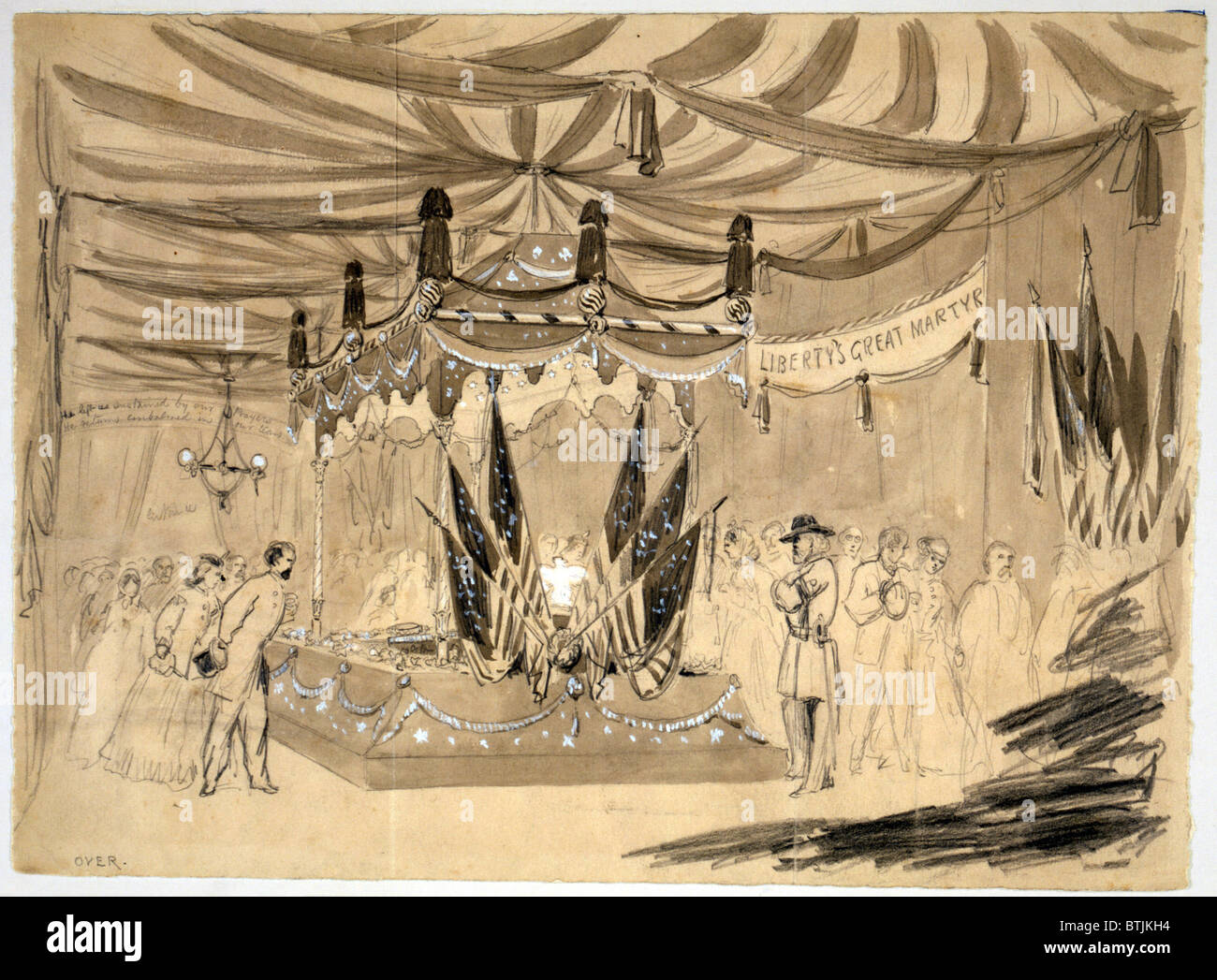 Der Bürgerkrieg, Abraham Lincolns Sarg im Rathaus von Chicago, Illinois, eingeschrieben: "Freiheit der große Märtyrer", Zeichnung auf Tan Papier, durch William Waud, 1865. Stockfoto
