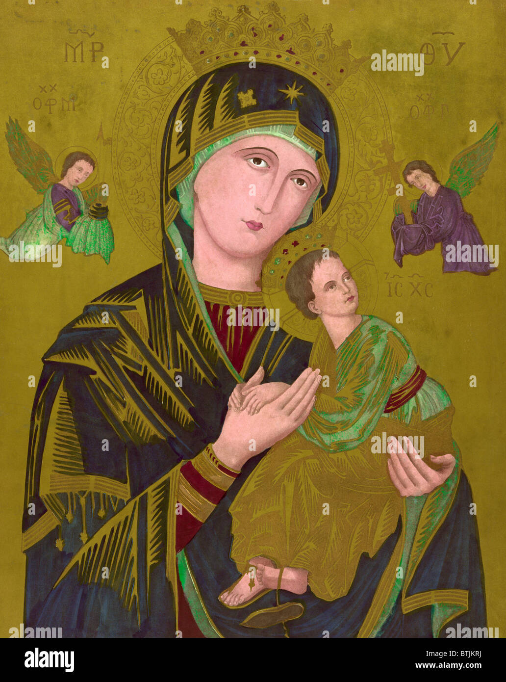 Holzschnitt der Jungfrau Maria, mit dem Titel: S. Maria de Perpetuo Succursu, ca. 1850. Stockfoto