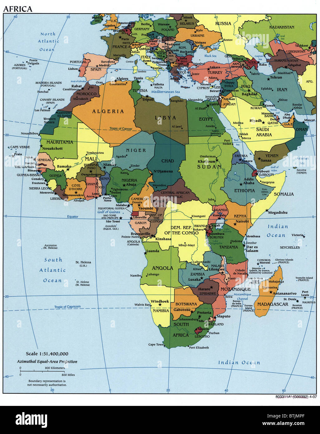 Karte von Afrika zeigen nationale Grenzen, die Anfang des 20. Jahrhunderts Kolonialgrenzen echo. 2007 Stockfoto