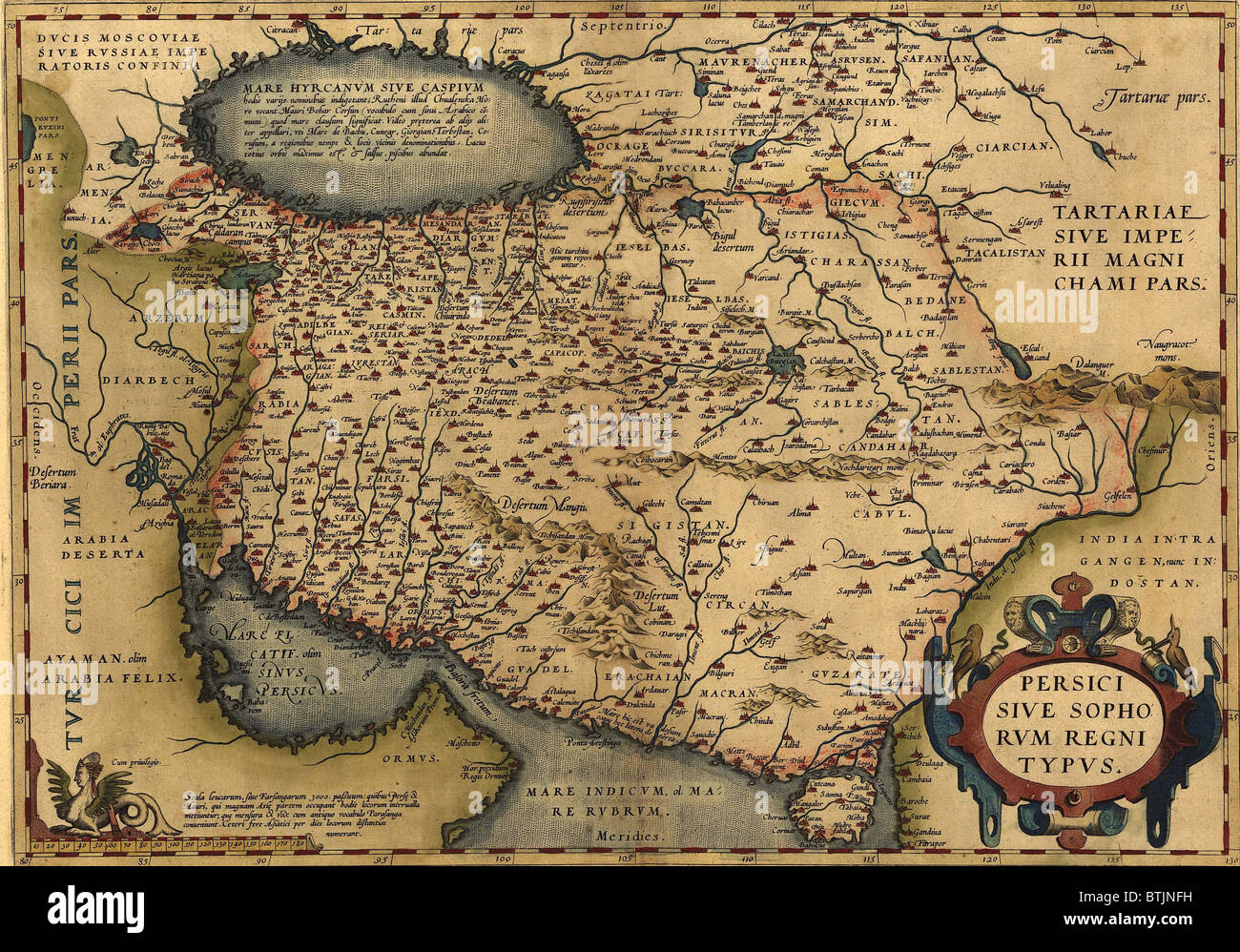 1570-Karte von Persien, von Abraham Ortelius Atlas "Theatrvm Orbis Terrarvm" (Inbegriff des Theaters von der Worlde). Stockfoto