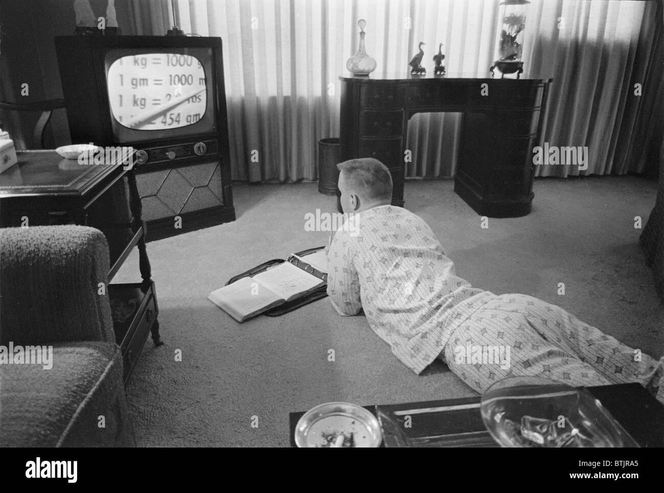 Bürgerrechte, Klassen im Fernsehen während der Periode, die Schulen geschlossen wurden, um Integration, Foto von Thomas J. O'Halloran, Little Rock, Arkansas, September 1958 zu vermeiden. Stockfoto
