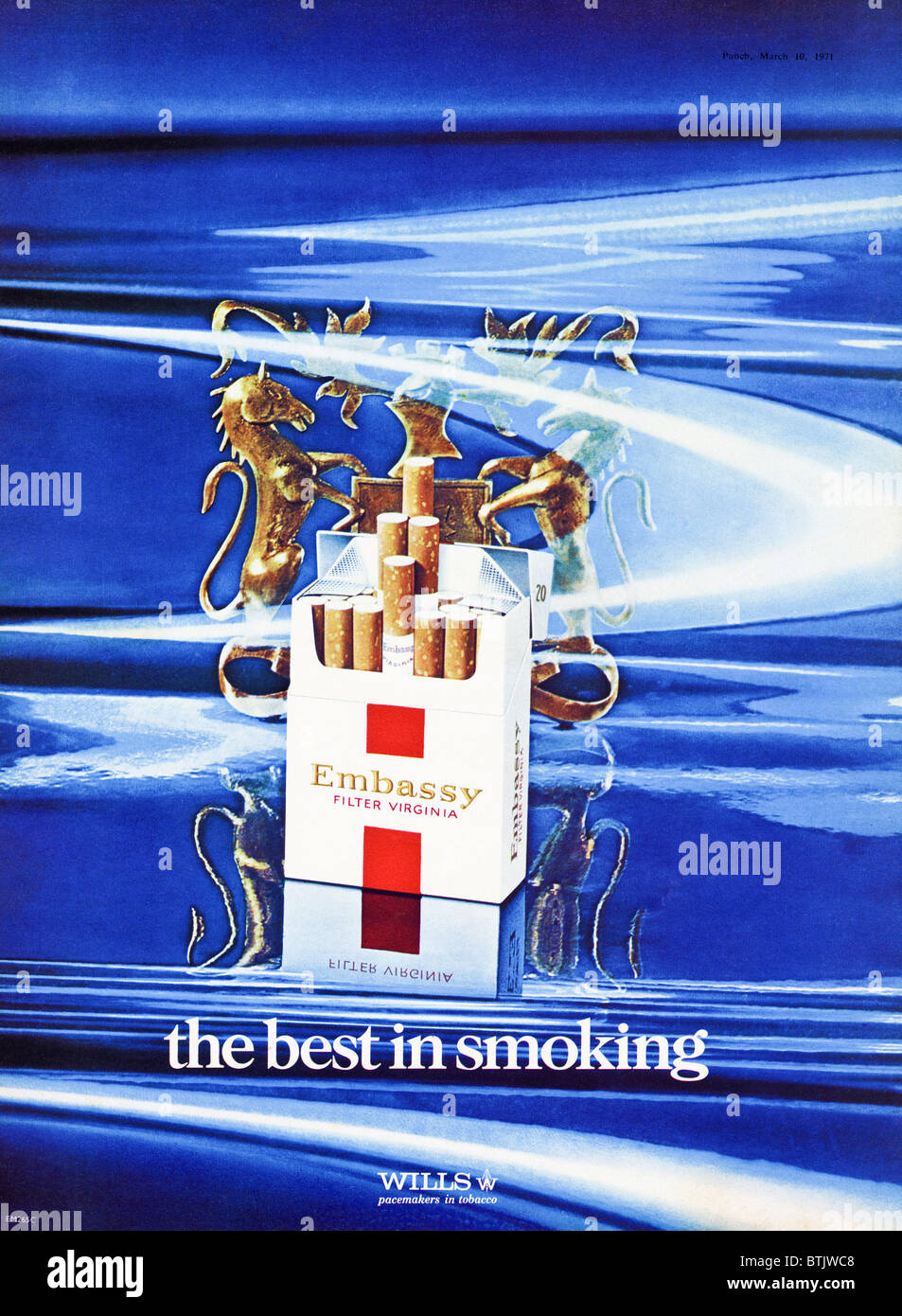 Werbung für Wills Embassy Zigaretten in Zeitschrift um 1971 Stockfoto
