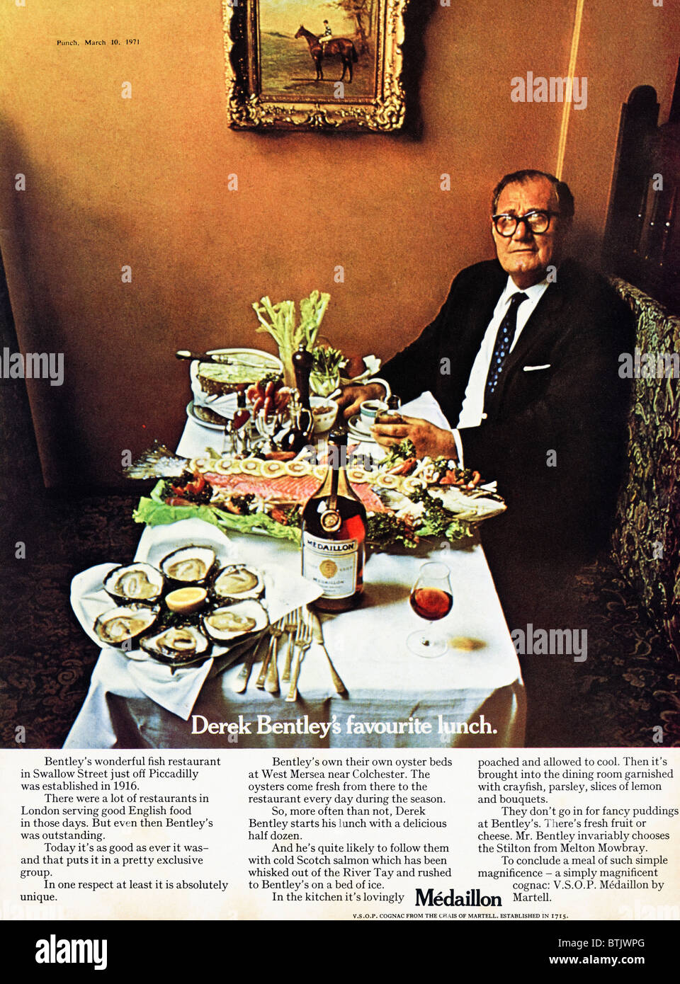 Werbung für Medaillon Cognac im Magazin ca. 1971 Stockfoto