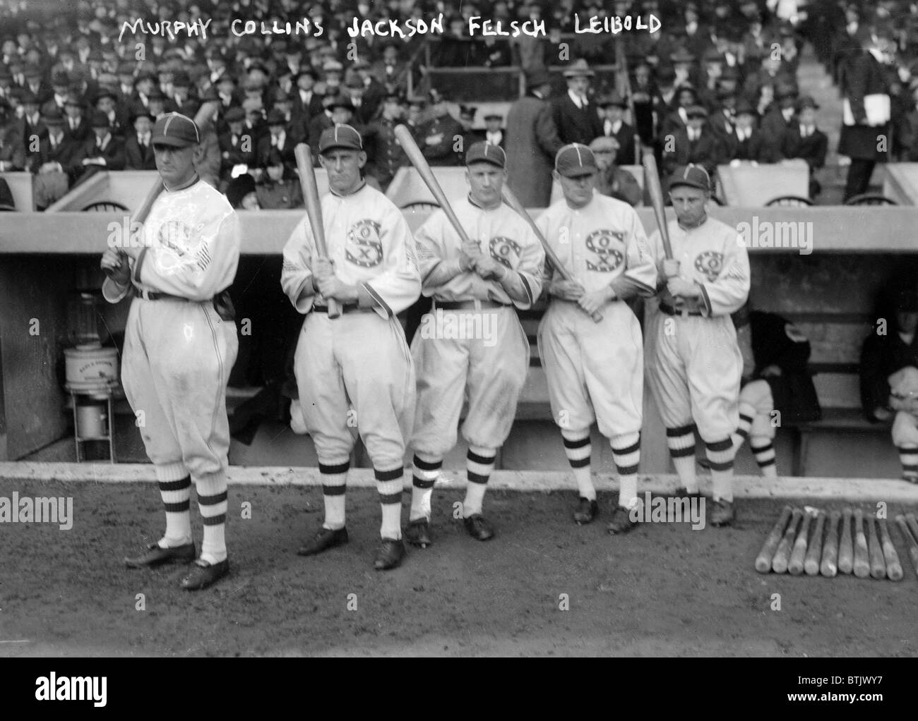 Eddie Murphy, John "Shano" Collins, Joe Jackson, glückliches Felsch und Nemo Leibold, Chicago White Sox bei 1917 World Series, 1917 Stockfoto