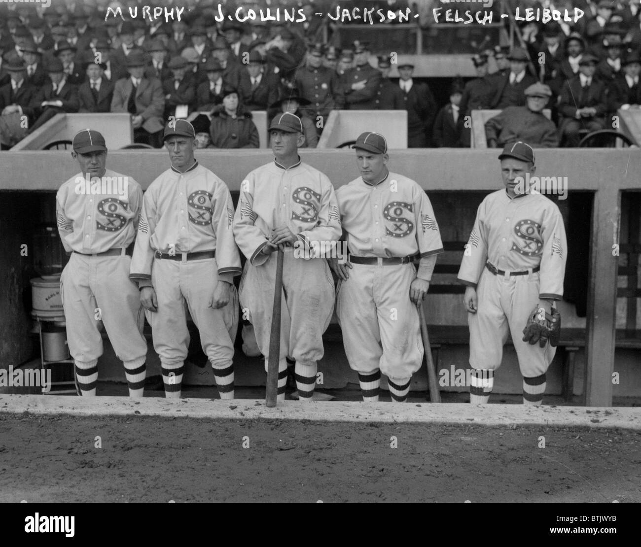 Eddie Murphy, John "Shano" Collins, Joe Jackson, glückliches Felsch und Nemo Leibold, Chicago White Sox bei 1917 World Series, 1917 Stockfoto