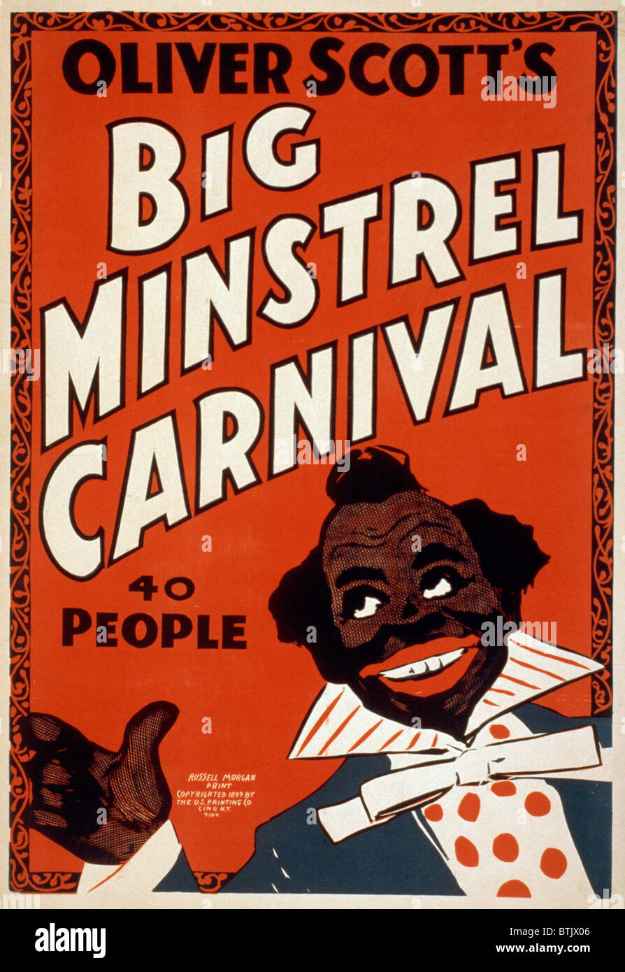 Plakat kündigt ein Minstrel-Show, Originaltitel: "Oliver Scott großen Minnesänger Karneval - 40 Menschen", von Russell-Morgan, print Stockfoto