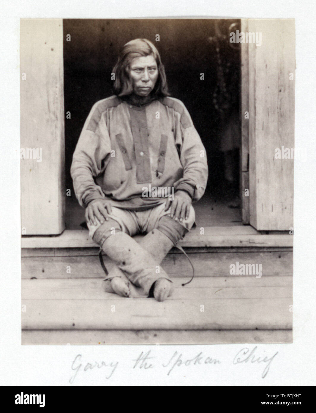 Native American Indian Chief, "Garry Chef Spokan", Detail aus Diptychon mit dem Titel: "Garry Spokan Chef und drei seiner Männer", fotografieren, 1861. Stockfoto