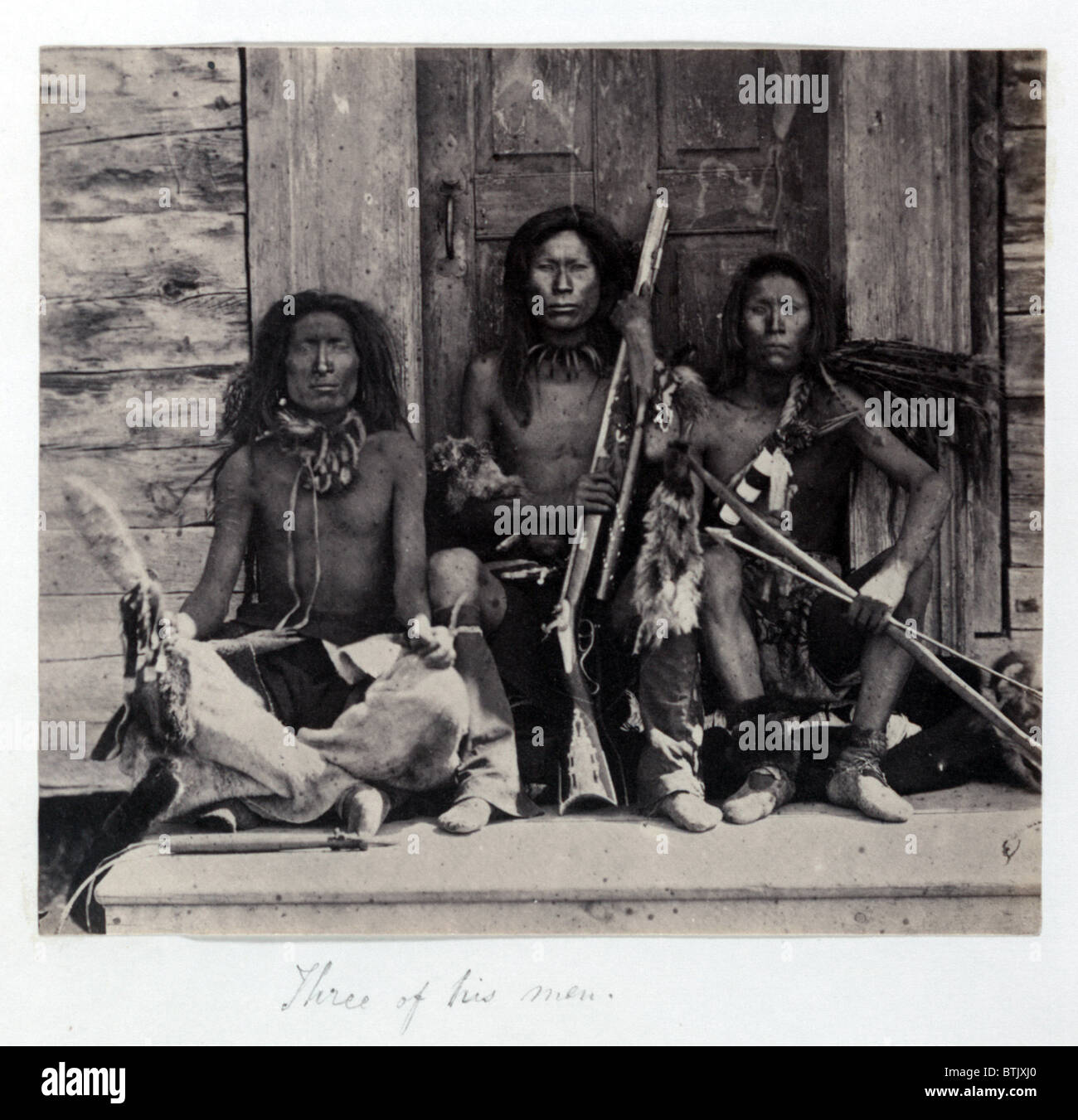Drei Indianer, detail aus Diptychon mit dem Titel: "Garry Spokan Chef und drei seiner Männer", fotografieren, 1861. Stockfoto